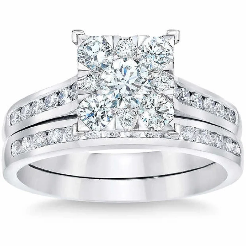 Three - Stone Engagement Rings Symbolizing Love's Past, Present, and Future with Asscher - Cut DiamondsPompeii3 10k White Gold 2ct TDW Diamond Square Framed Bridal Set