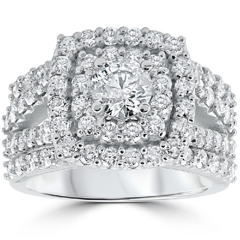 Signature - Design Engagement Rings with a Brand - Exclusive Pattern and Premium DiamondsPompeii3 14k White Gold 3ct TDW Diamond Cushion Halo Bridal Set