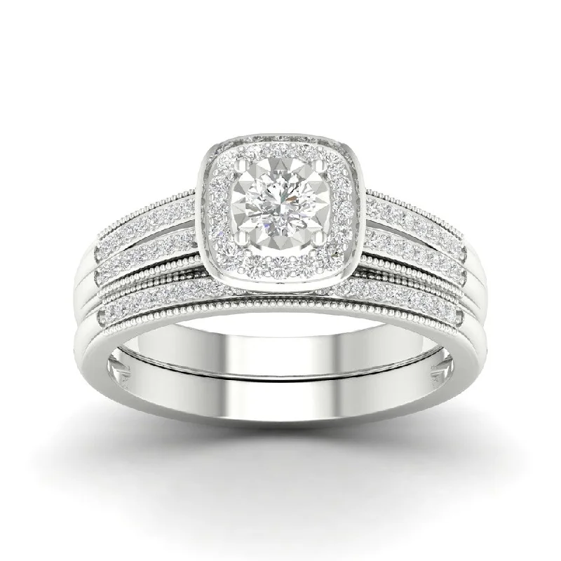 Marquise Cut Engagement Rings with a Channel - Set Diamond BandSterling Silver 2/5ct TDW Diamond Bridal Set.