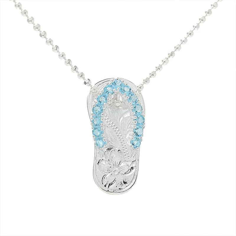 Custom fingerprint pendants for sentimental giftsSterling Silver Blue CZ Strap Hawaiian Scroll Slipper Pendant (Chain Sold Separately)