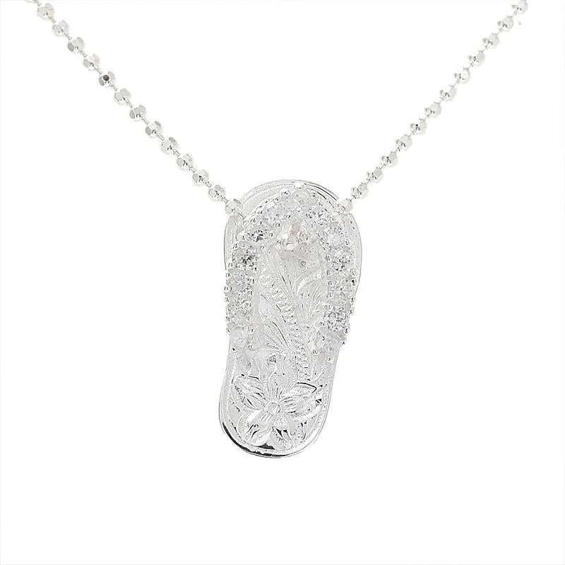 Heart-shaped pendants for Valentine’s DaySterling Silver CZ Strap Hawaiian Scroll Slipper Pendant (Chain Sold Separately)