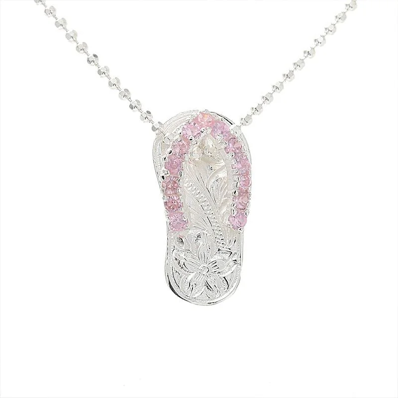 Angel wing pendants for memorial jewelrySterling Silver Pink CZ Strap Hawaiian Scroll Slipper Pendant (Chain Sold Separately)