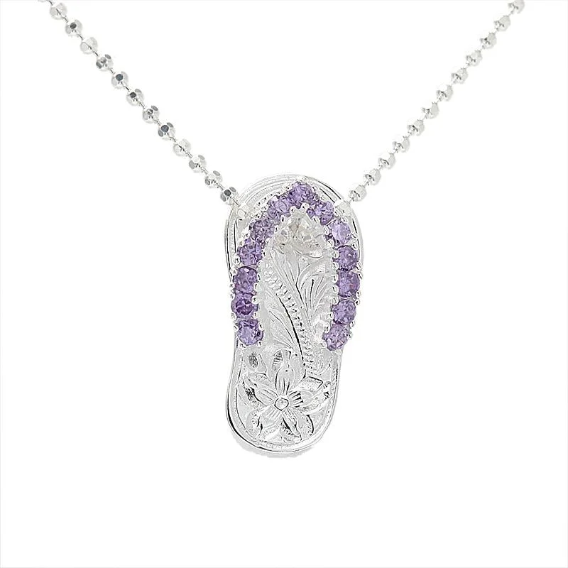 Religious cross pendants for faith-based jewelrySterling Silver Purple CZ Strap Hawaiian Scroll Slipper Pendant (Chain Sold Separately)