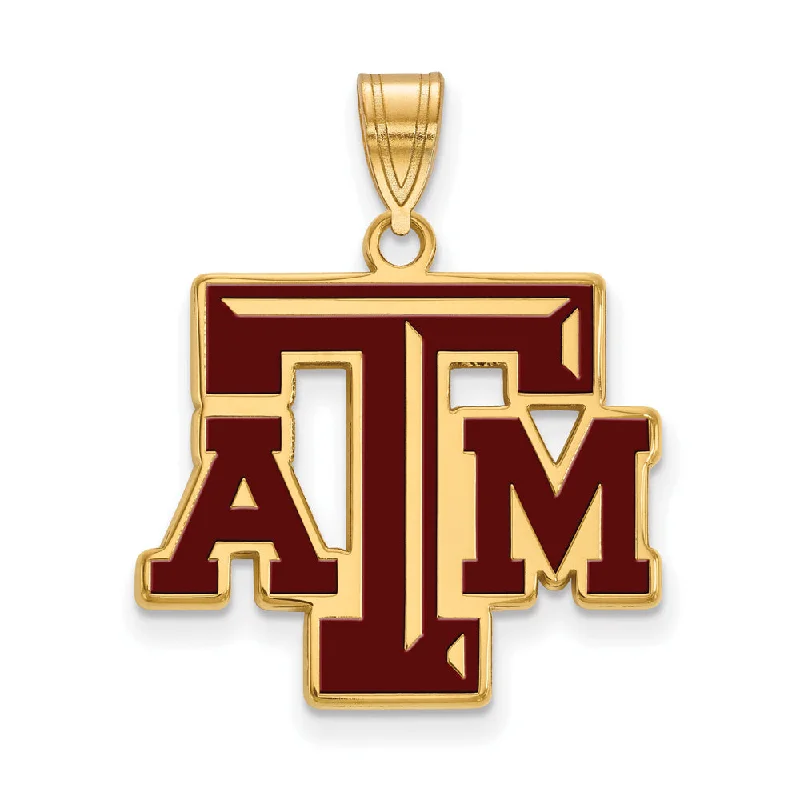 Military - Inspired Dog Tag Pendant with Engraved Service Numbers14k Gold Plated Silver Texas A&M U. Large Enamel Pendant