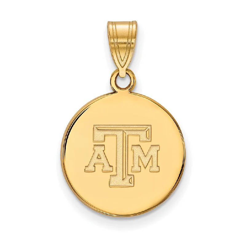 Military - Inspired Dog Tag Pendant with Engraved Service Numbers14k Gold Plated Silver Texas A&M U. Medium Disc Pendant