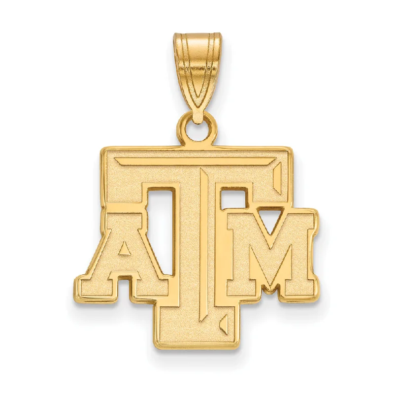 Rhinestone - Encrusted Crown Pendant for Little Girls' Dress - Up14k Gold Plated Silver Texas A&M U. Medium Fancy 'TAM' Pendant