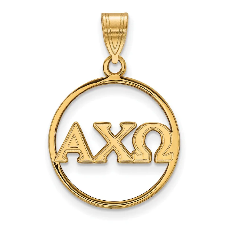 Double - Heart Pendant with Interlocking Design for Couples14K Plated Silver Alpha Chi Omega Large Circle Greek Letters Pendant