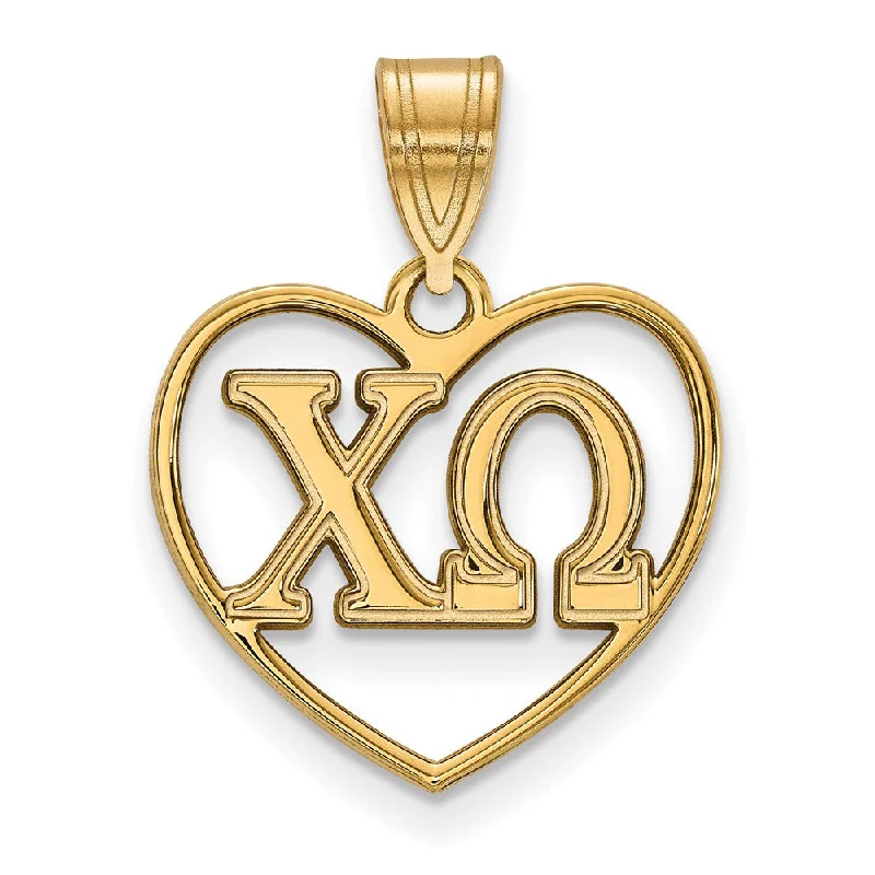 Pearl - Embellished Floral Pendant for a Feminine and Romantic Look14K Plated Silver Chi Omega Heart Greek Letters Pendant