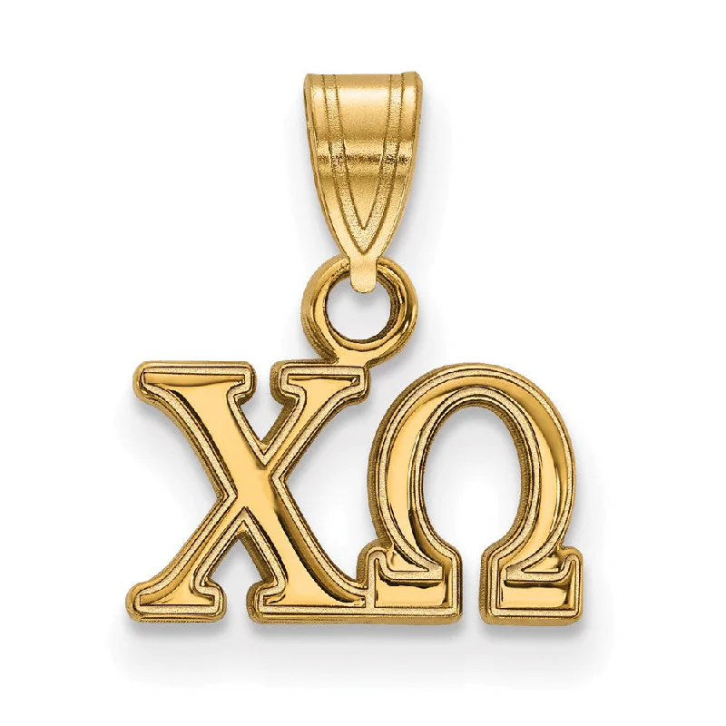 Rhinestone - Encrusted Crown Pendant for Little Girls' Dress - Up14K Plated Silver Chi Omega Small Greek Letters Pendant