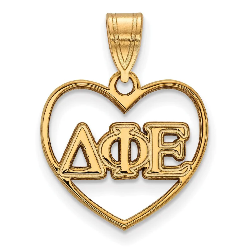 Laser - Cut Woodland Scene Pendant for Nature Enthusiasts14K Plated Silver Delta Phi Epsilon Heart Greek Letters Pendant