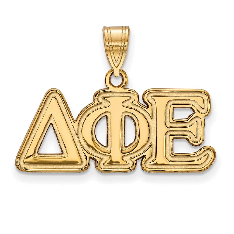 Double - Heart Pendant with Interlocking Design for Couples14K Plated Silver Delta Phi Epsilon Medium Greek Letters Pendant