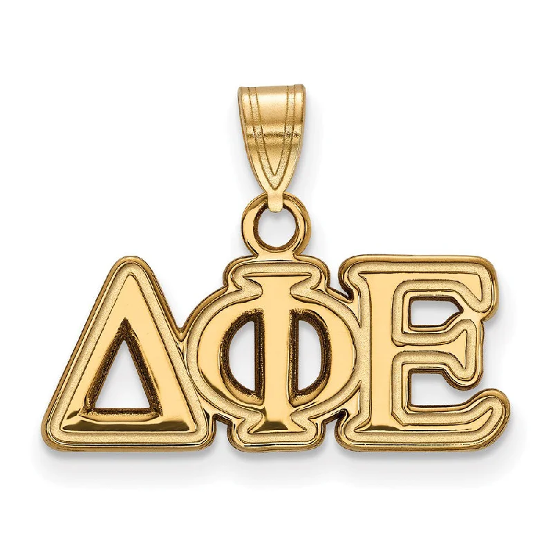 Adjustable - Chain Cubic Zirconia Solitaire Pendant for a Sparkling Gift14K Plated Silver Delta Phi Epsilon Small Greek Letters Pendant