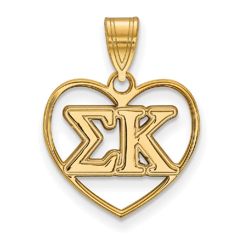 Magnetic - Locking Pendant with Hidden Compartment for Secret Messages14K Plated Silver Sigma Kappa Heart Greek Letters Pendant