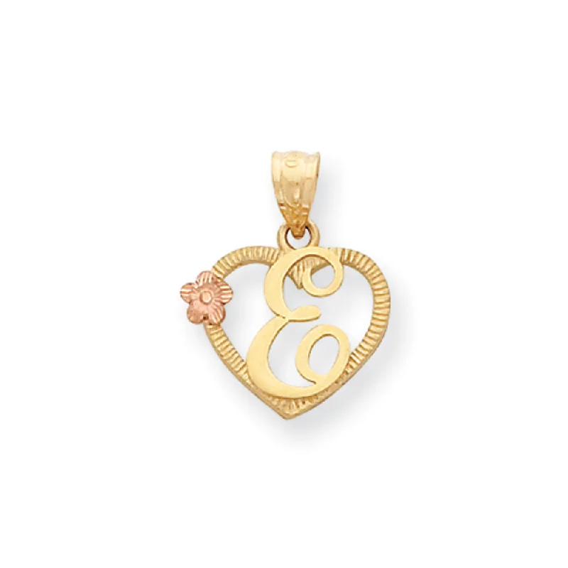 Glow - in - the - Dark Starry Sky Pendant for Nighttime Adventures14k Two Tone Gold Grace Collection 15mm Heart Initial E Pendant