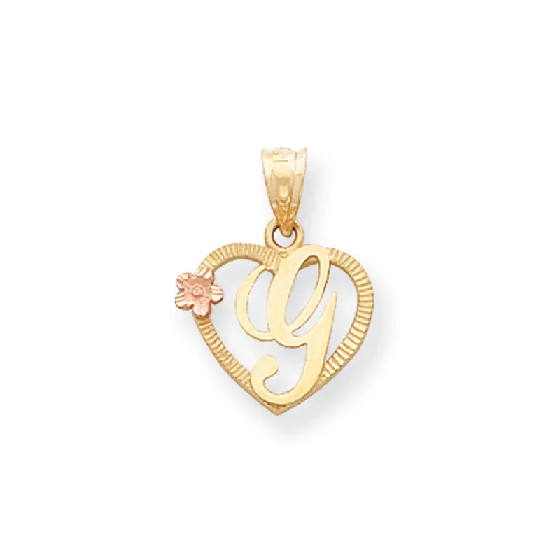 Customized Birthstone Pendant with Engraved Name for a Personalized Touch14k Two Tone Gold Grace Collection 15mm Heart Initial G Pendant