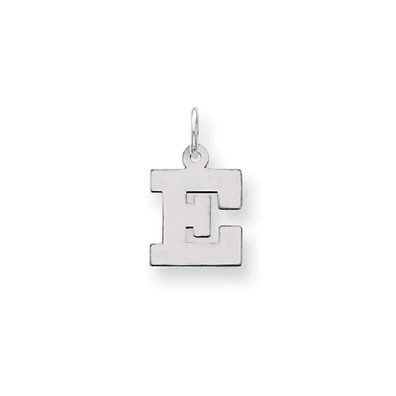 Handmade Leather - Wrapped Crystal Pendant for a Bohemian Aesthetic14k White Gold, Amanda Collection, Small Block Style Initial E Pendant