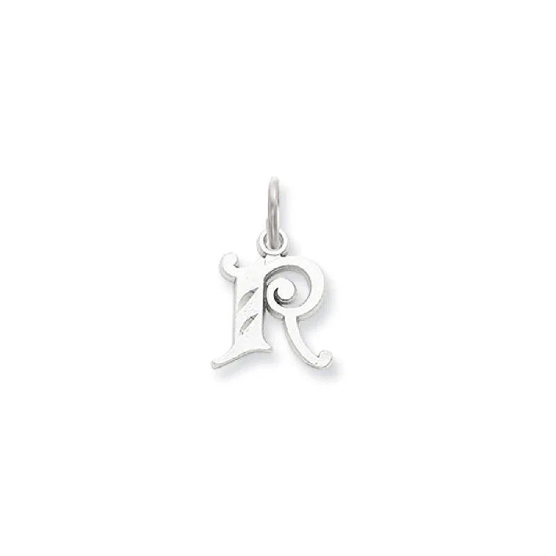 Gothic - Style Skull Pendant with Red Enamel Accents for Alternative Fashion14k White Gold, Isabelle Collection, Mini Letter R Initial Charm