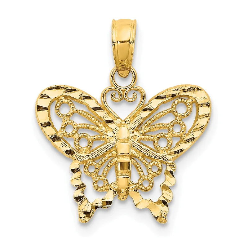 Enamel - Painted Owl Pendant in Vibrant Colors for a Playful Look14k Yellow Gold 16mm Diamond Cut Butterfly Pendant