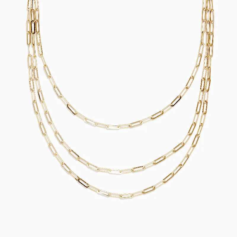 Double - Chain Rings with an Interlocking Design14K Yellow Gold 18" Layered Paperclip Chain Necklace