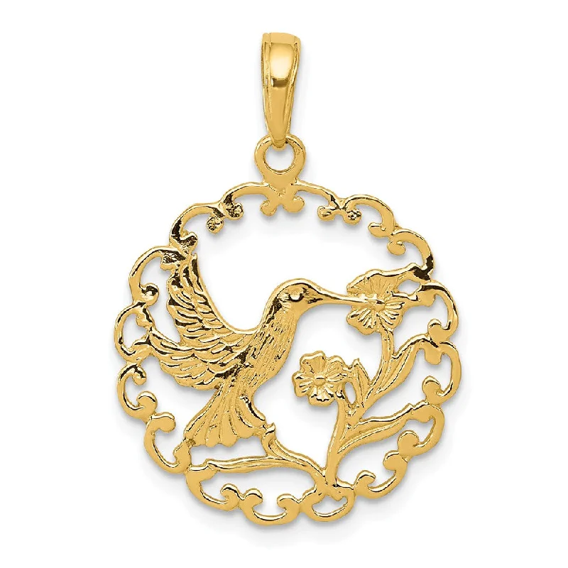 Enamel - Painted Owl Pendant in Vibrant Colors for a Playful Look14k Yellow Gold 20mm Framed Hummingbird and Flower Pendant