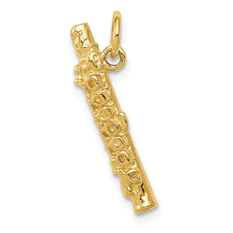 Handmade Leather - Wrapped Crystal Pendant for a Bohemian Aesthetic14k Yellow Gold 3D Flute Pendant