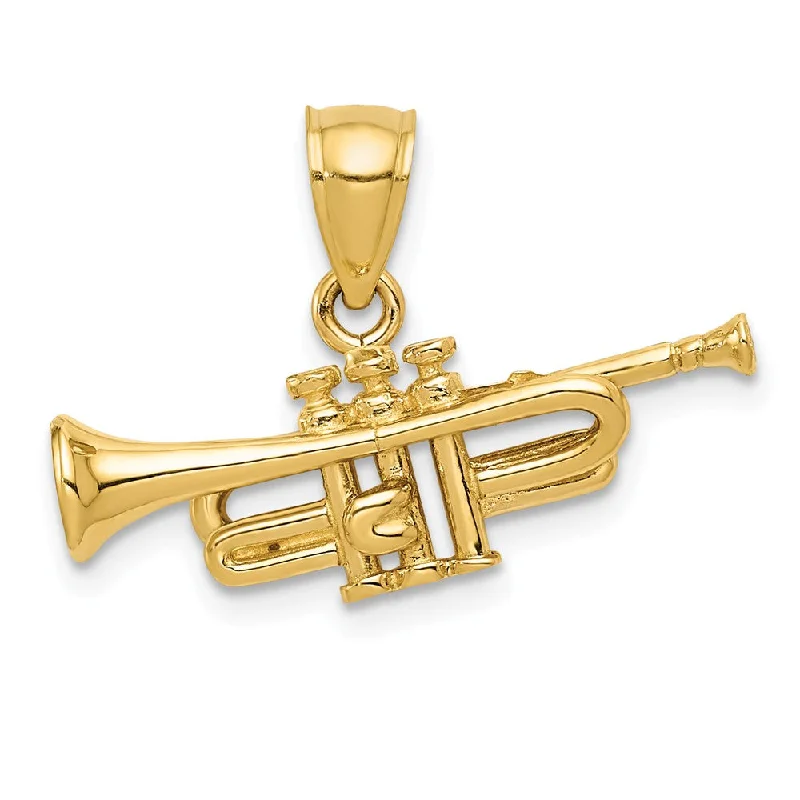 Gothic - Style Skull Pendant with Red Enamel Accents for Alternative Fashion14k Yellow Gold 3D Horizontal Trumpet Pendant