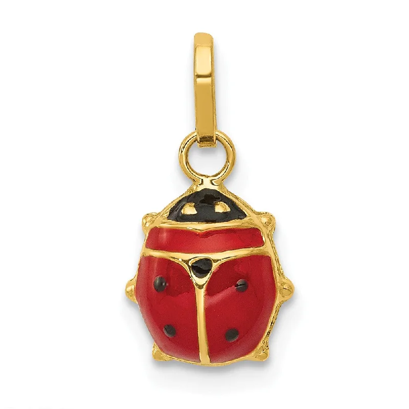 Laser - Cut Woodland Scene Pendant for Nature Enthusiasts14k Yellow Gold 3D Red Enameled Ladybug Charm, 9mm