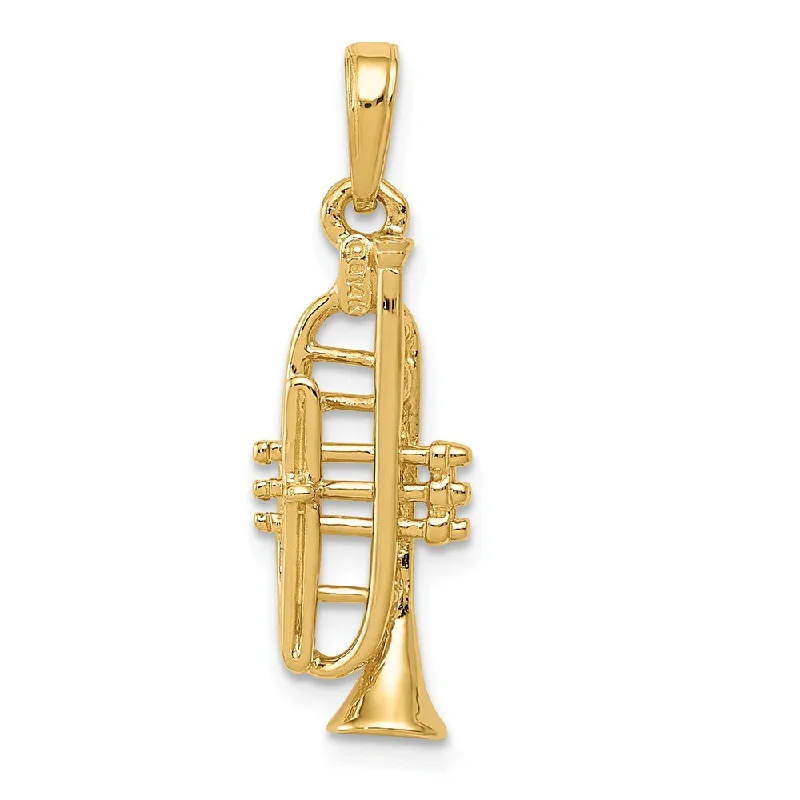 Pearl - Embellished Floral Pendant for a Feminine and Romantic Look14k Yellow Gold 3D Vertical Trumpet Pendant