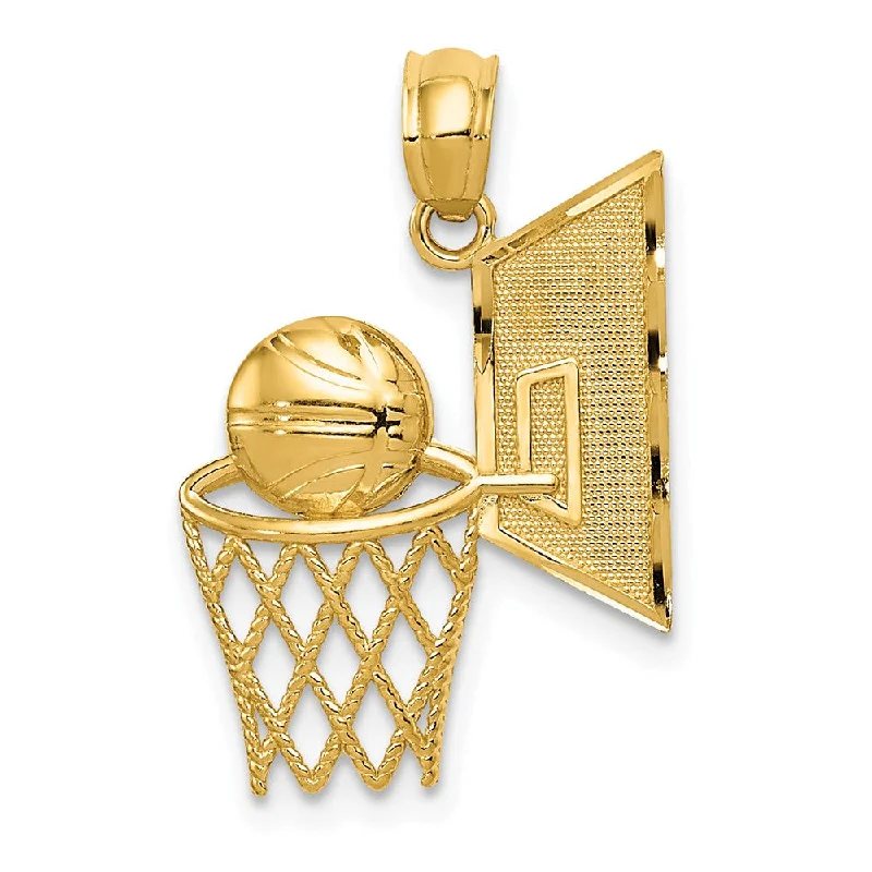 Laser - Cut Woodland Scene Pendant for Nature Enthusiasts14k Yellow Gold Basketball Hoop and Backboard Pendant