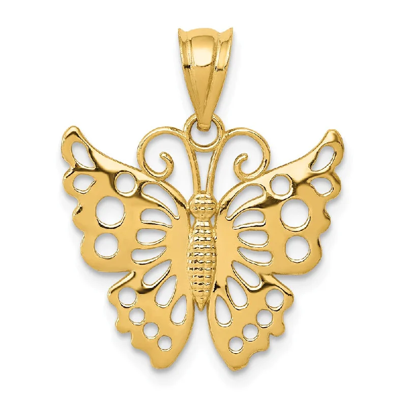 Gothic - Style Skull Pendant with Red Enamel Accents for Alternative Fashion14k Yellow Gold Cutout Butterfly Pendant, 19mm