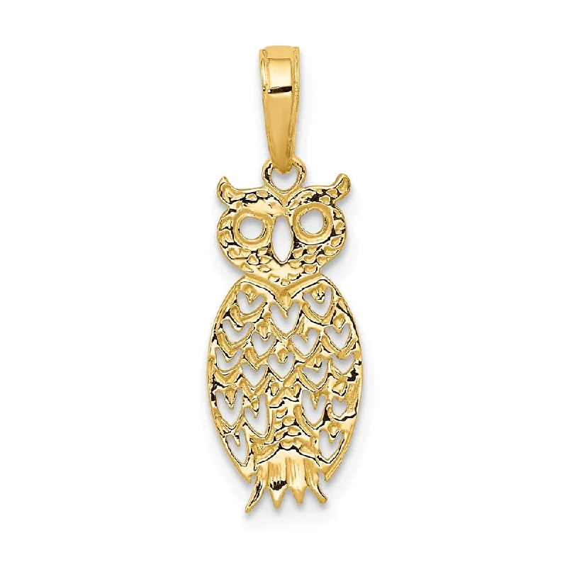 Retro - Inspired Art Deco - Patterned Pendant in Silver for Vintage Lovers14k Yellow Gold Flat Cutout Owl Pendant