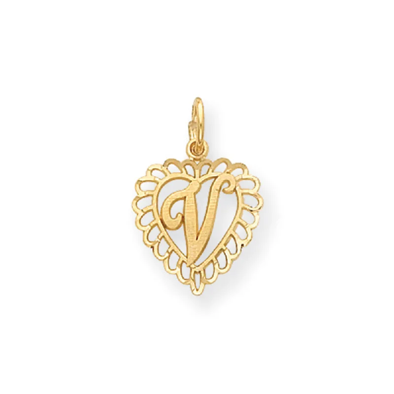 Gothic - Style Skull Pendant with Red Enamel Accents for Alternative Fashion14k Yellow Gold, Grace Collection, Satin Heart Initial V Pendant, 15mm