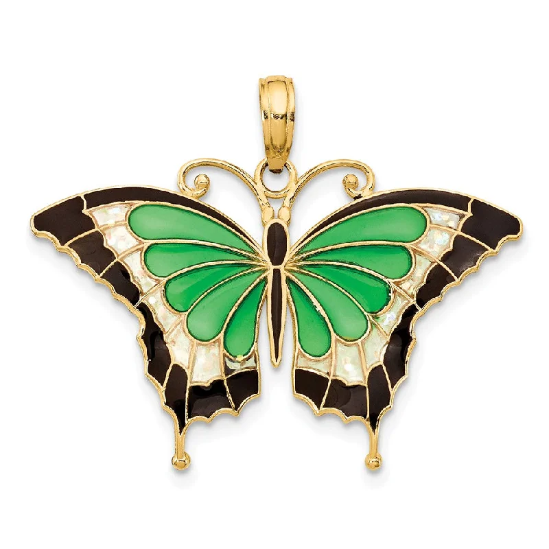 Mother - of - Pearl Inlaid Seahorse Pendant for Beach Lovers14k Yellow Gold & Green Translucent Acrylic Butterfly Pendant, 30mm