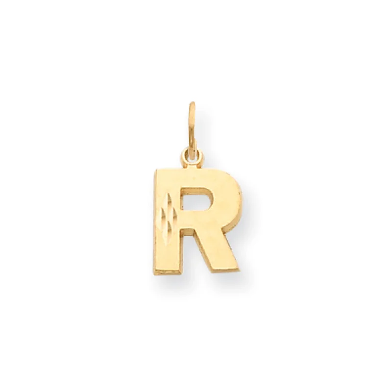 Double - Heart Pendant with Interlocking Design for Couples14k Yellow Gold, Julia Collection, Small Satin Block Initial R Pendant