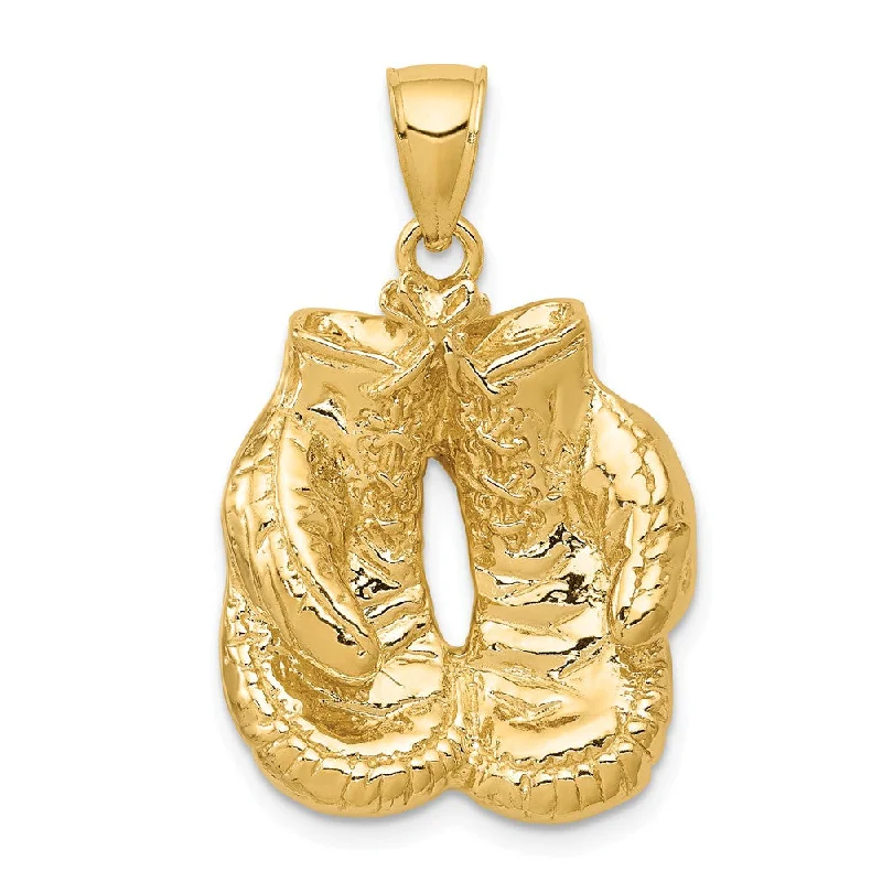 Magnetic - Locking Pendant with Hidden Compartment for Secret Messages14k Yellow Gold Large Polished Boxing Gloves Pendant