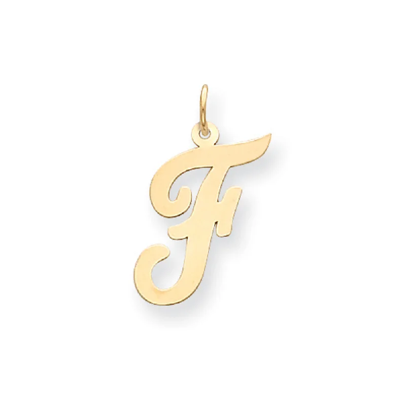 Retro - Inspired Art Deco - Patterned Pendant in Silver for Vintage Lovers14k Yellow Gold Madison Collection LG Classic Script Initial F Pendant