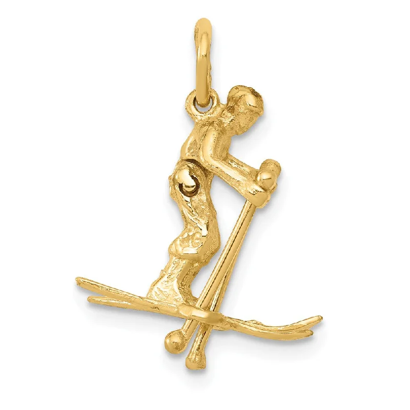 Retro - Inspired Art Deco - Patterned Pendant in Silver for Vintage Lovers14k Yellow Gold Moveable 3D Snow Skier Pendant