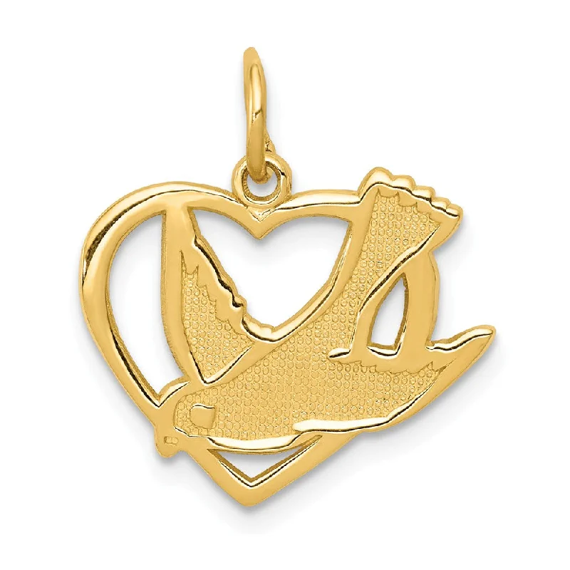 Adjustable - Chain Cubic Zirconia Solitaire Pendant for a Sparkling Gift14k Yellow Gold Peace Dove in Heart Pendant