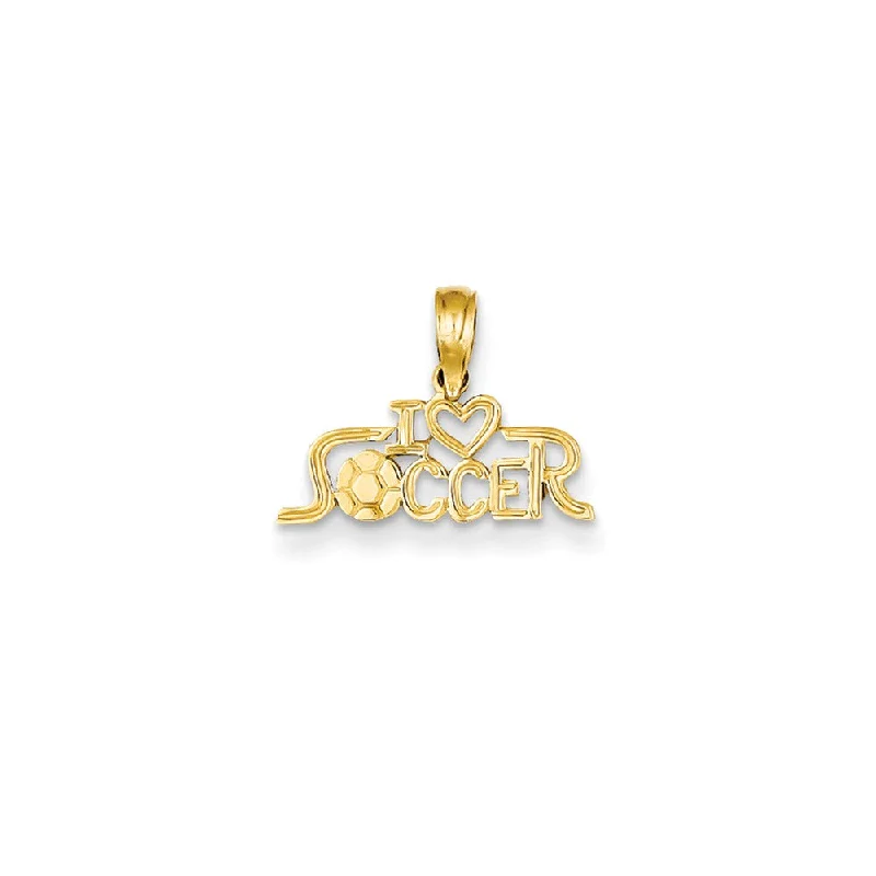 Adjustable - Chain Cubic Zirconia Solitaire Pendant for a Sparkling Gift14k Yellow Gold Petite I Heart Soccer Script Pendant