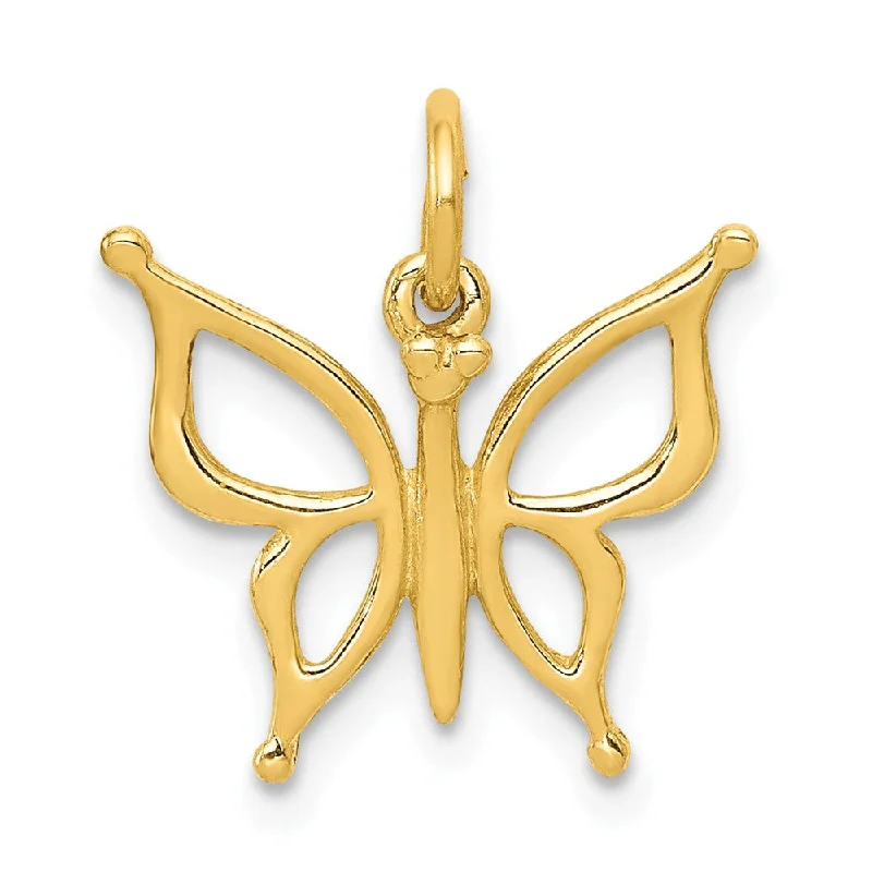 Double - Heart Pendant with Interlocking Design for Couples14k Yellow Gold Polished Butterfly Charm, 15mm