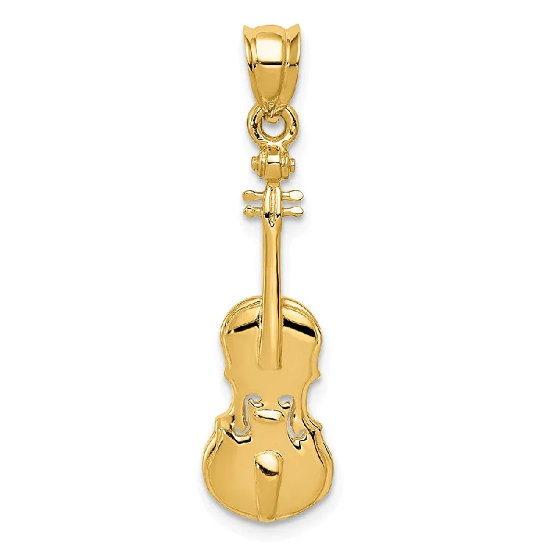 Enamel - Painted Owl Pendant in Vibrant Colors for a Playful Look14k Yellow Gold Polished Violin Pendant