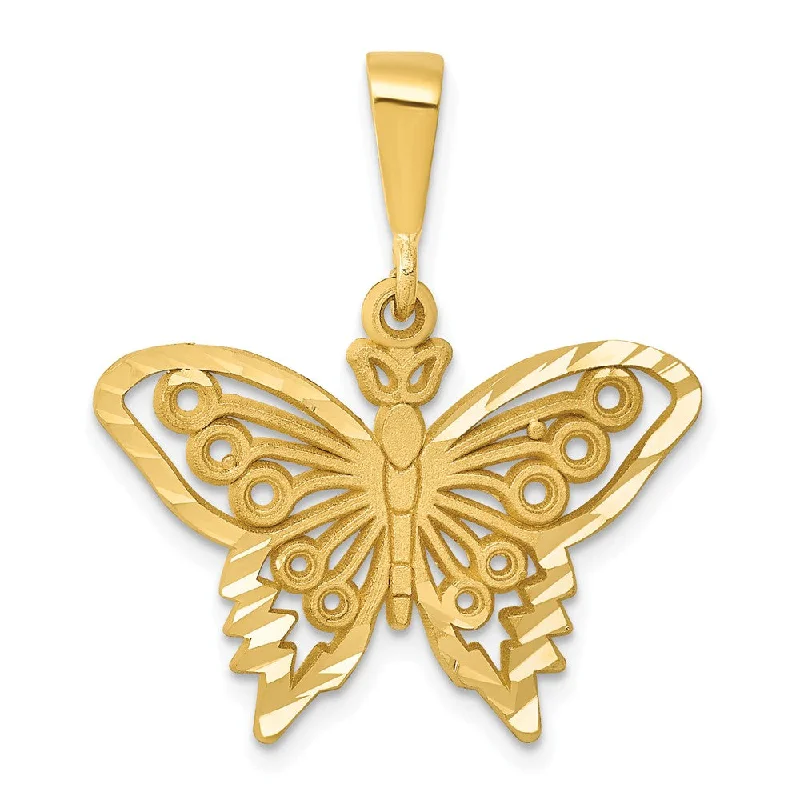 Glow - in - the - Dark Starry Sky Pendant for Nighttime Adventures14k Yellow Gold Satin and Diamond Cut Butterfly Pendant, 25mm