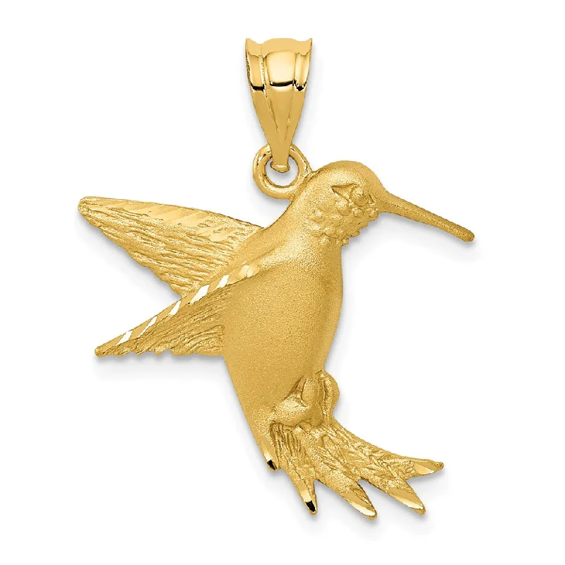 Laser - Cut Woodland Scene Pendant for Nature Enthusiasts14k Yellow Gold Satin Hummingbird Pendant