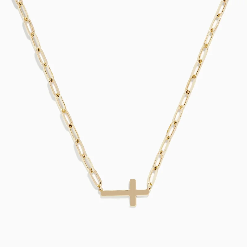 Adjustable - Gauge Chain Rings to Customize the Thickness14K Yellow Gold West-East Cross Paperclip Chain Necklace 17"