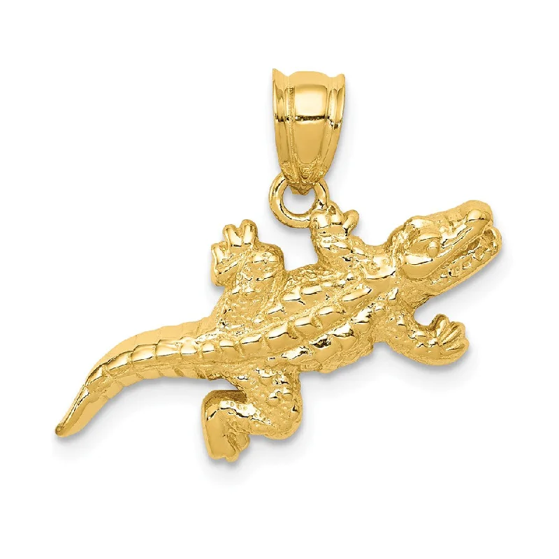 Water - Resistant Stainless Steel Diving - Themed Pendant for Divers14k Yellow Gold Small Polished 2D Alligator Pendant