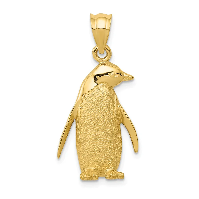 Mother - of - Pearl Inlaid Seahorse Pendant for Beach Lovers14k Yellow Gold Textured Penguin Pendant