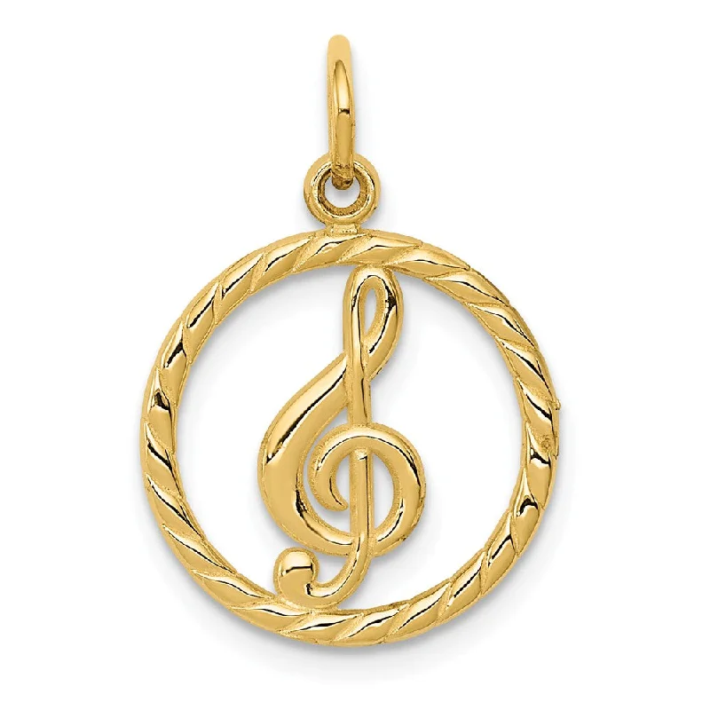 Magnetic - Locking Pendant with Hidden Compartment for Secret Messages14k Yellow Gold Treble Clef Circle Charm, 15mm