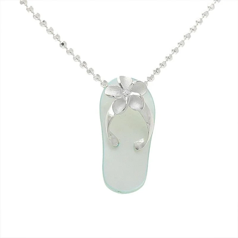 Personalized name necklaces for womenSterling Silver Plumeria with CZ Blue Shell Slipper Pendant (Chain Sold Separately)