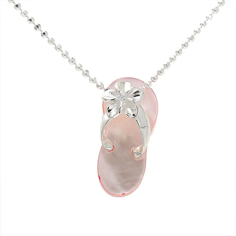 Initial letter pendants for personalized necklacesSterling Silver Plumeria with CZ Pink Shell Slipper Pendant (Chain Sold Separately)