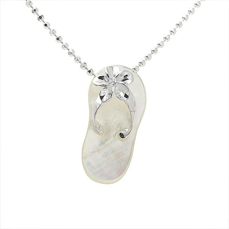 Custom fingerprint pendants for sentimental giftsSterling Silver Plumeria with CZ White Shell Slipper Pendant (Chain Sold Separately)